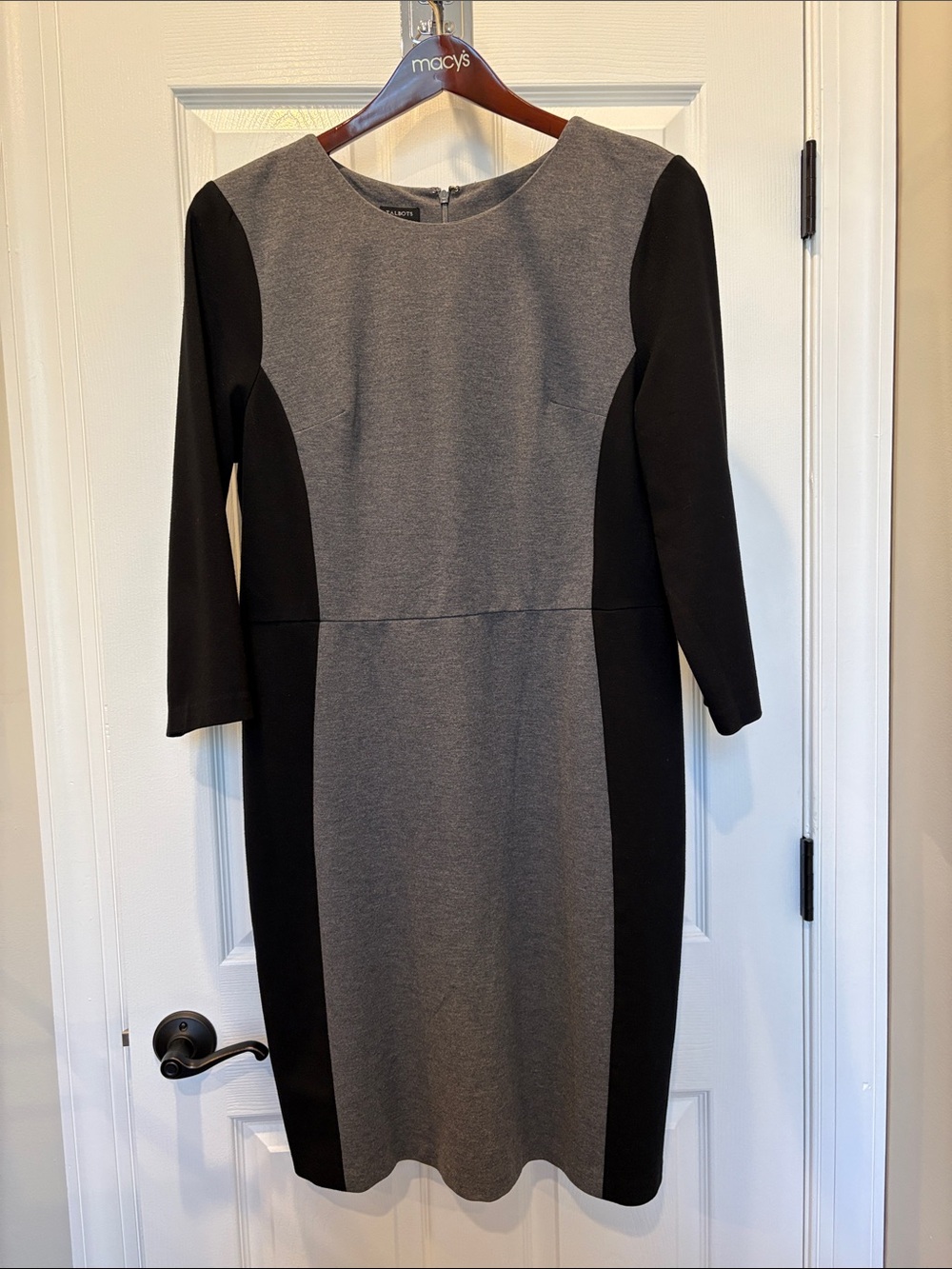 Talbots Two-Tone knee length Sheath Dress in Gray and Black.